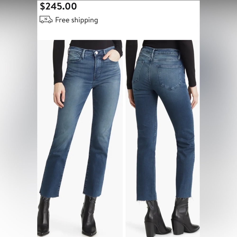 Frame Le High raw hem ankle straight leg jeans, sz 24. Originally $245!